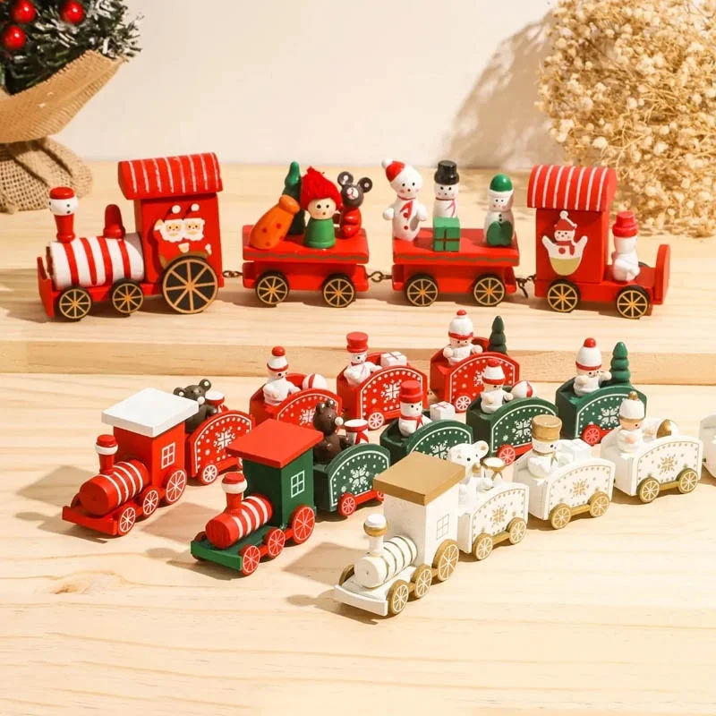 Christmas Wooden Train Ornament Hand-assembled Train Toy For Home Gift Xmas New Year Decoration