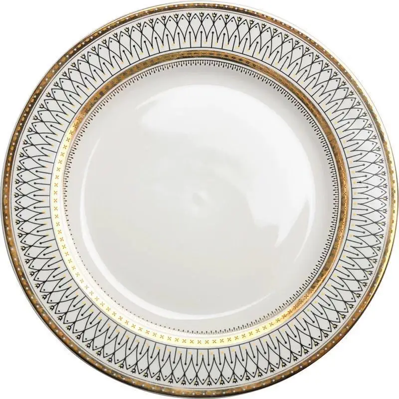 Mfasihon Nordic round gold rim Ceramic porcelain Dinner Plate Hotel restaurant dinnerware Set Steak charger Plate