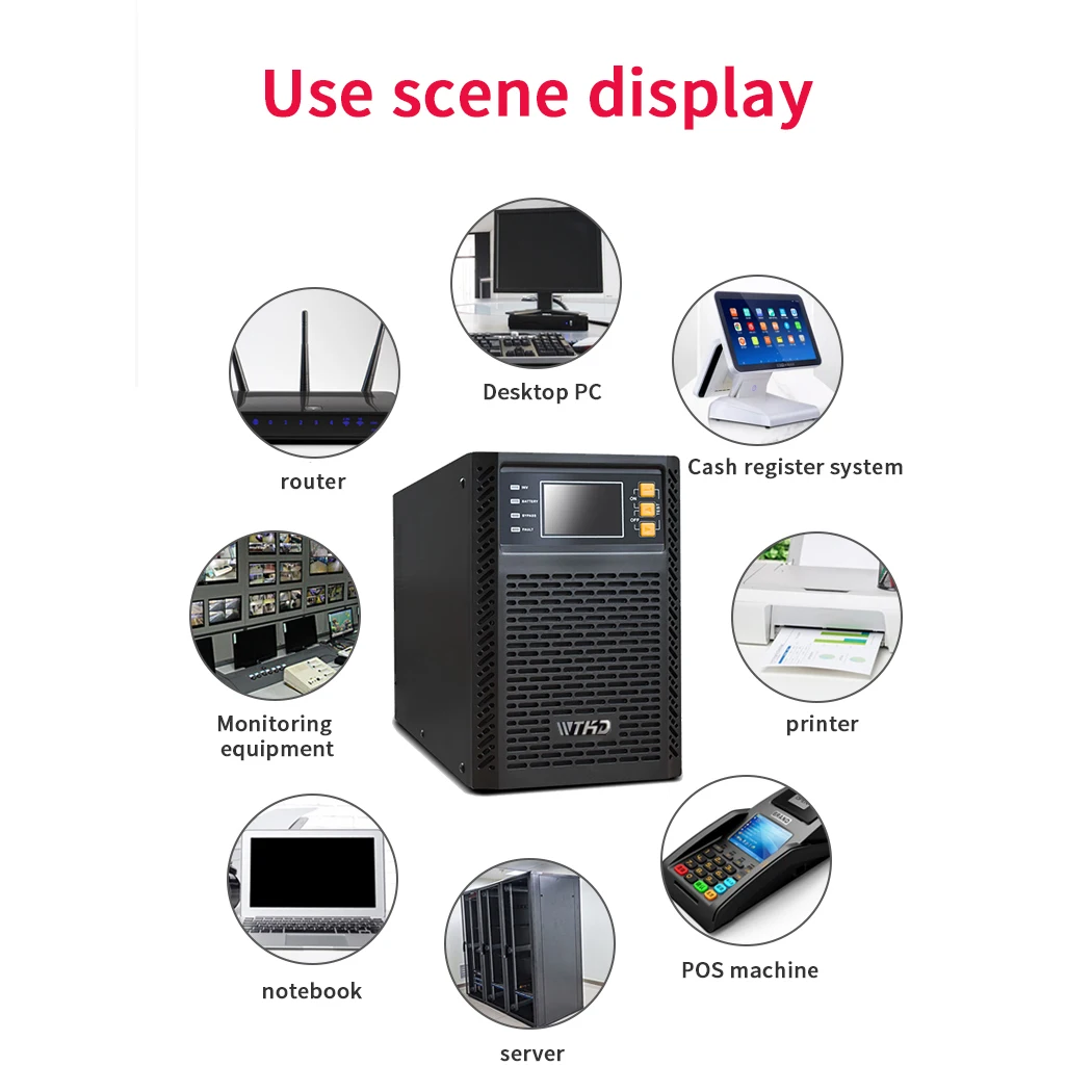 WTHD 1 Kva 1000w 1kw Online Ups 1kva Uninterrupted Power Supply External Battery Ups