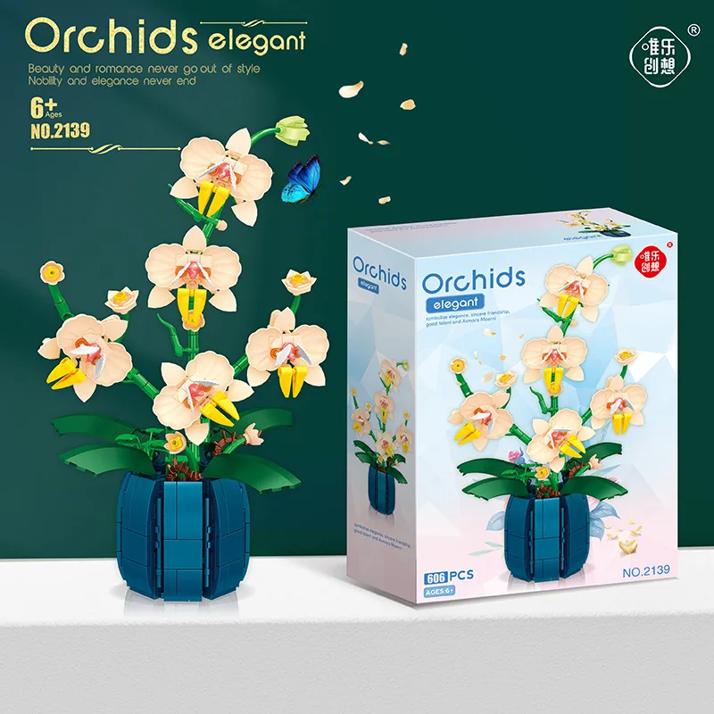 DIY Beautiful Flower Orchids Building Blocks MOC Educational Toy Brinquedos Plant Kids Bricks Children Gifts Girl Present YZ