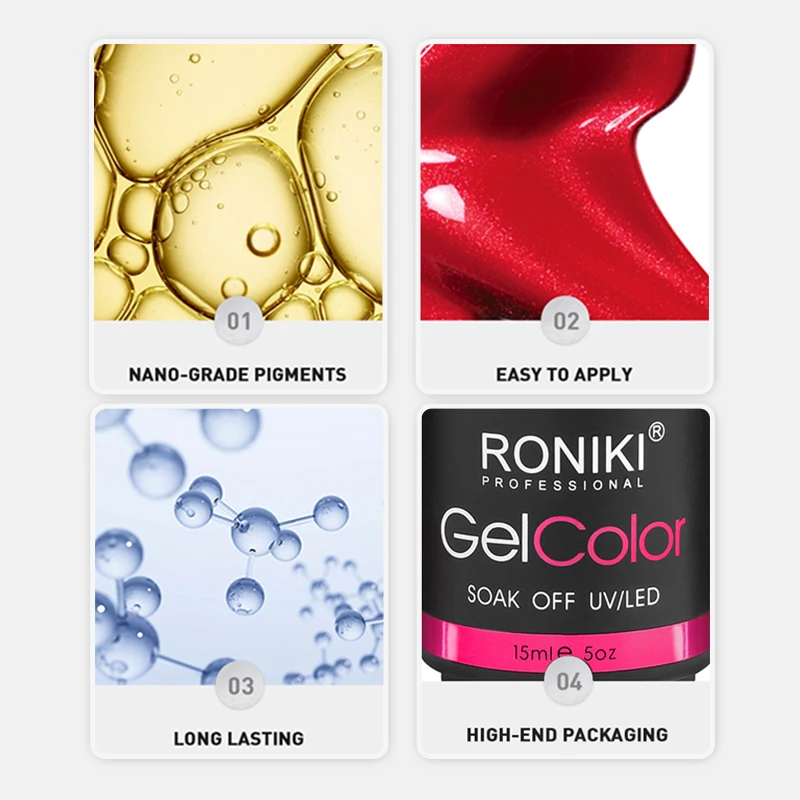 RONIKI Odorless Soak Off Uv Gel Original Oem Color New Private Label Hema Free Create Your Own Brand Very Good Nail Gel Polish