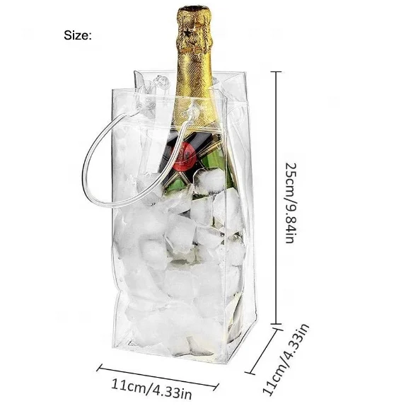 Factory Customized Wine Bottle Packing Bag PVC Wine Bottle Freezer Bag Clear PVC Wine Ice Cooler Bag