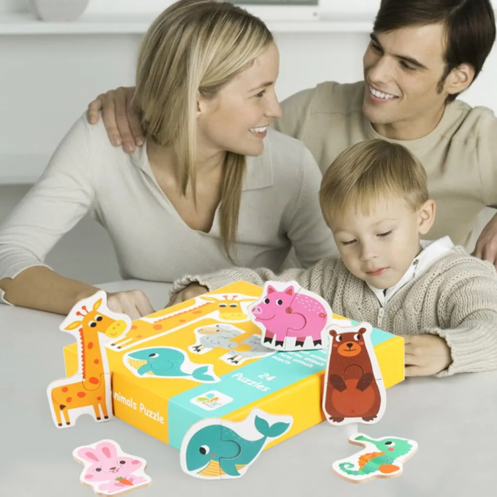 TS Kids Large Matching Puzzles Wood Animal Cognition Puzzle Fruit Learning Educational Toy Family/Party Game