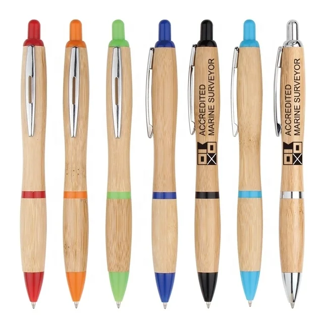 Eco Green Promo Products Item Recyle Bamboo Wood Curvy Viva Ballpoint Pen with Laser Engraved logo