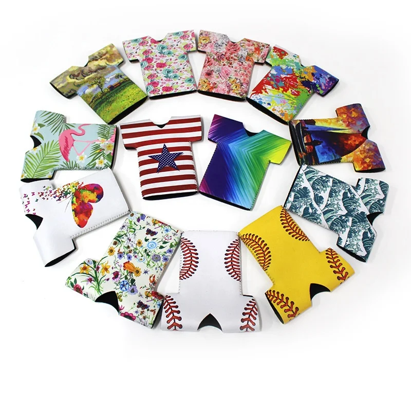 Top custom t-shirt shape jersey neoprene beverage stubby can cooler jacket sport drink bottle holder