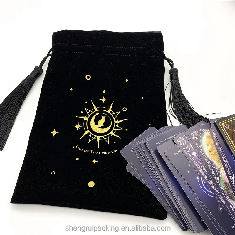 Satin Lined Velvet Tarot Drawstring Bag With Gold Foil Tassel Drawstring Velvet Bags