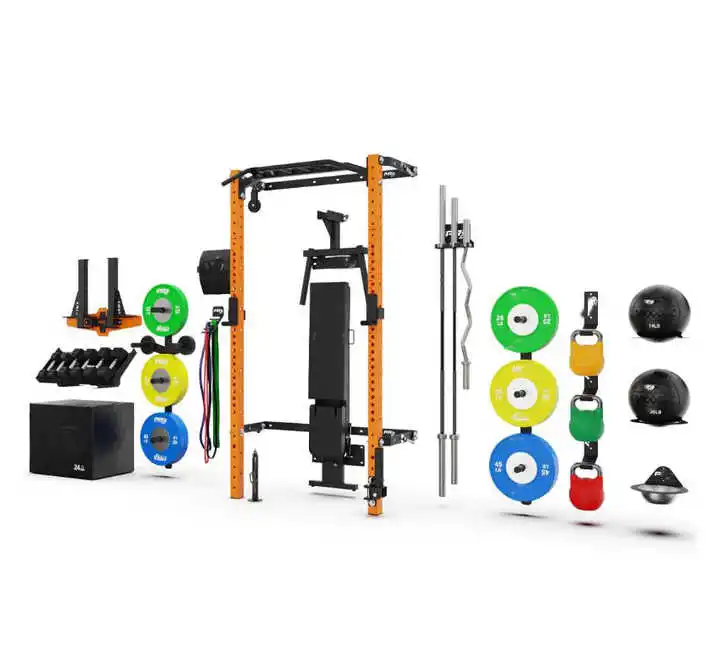 Commercial Multi-Function Wall-Mounted Folding Power Squat Rack for Home and Gym Use with Fitness Equipment Multi-Grip Bar