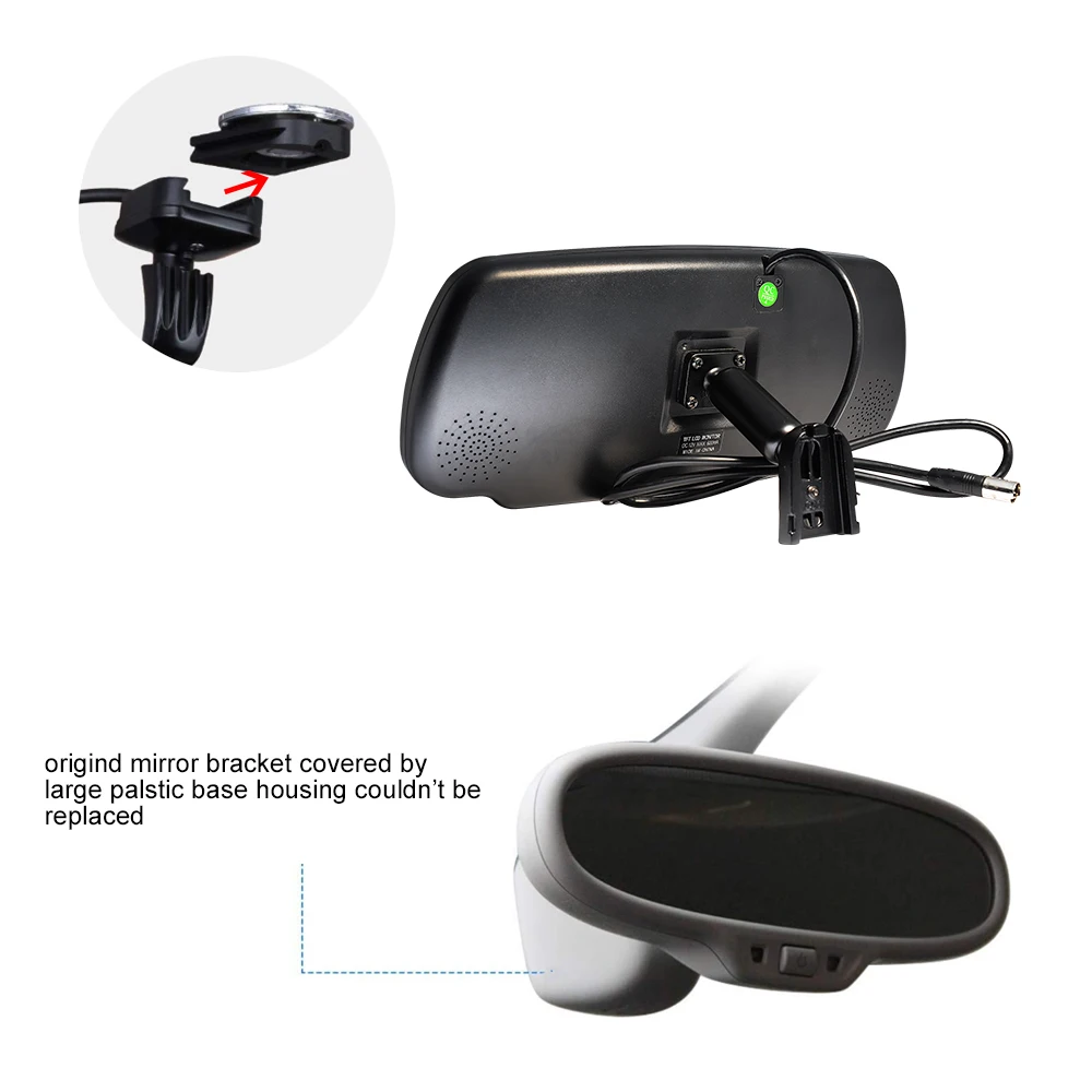 PJAUTO 7 Inch Wide Screen Car Rearview Mirror Monitor Car Monitor System Window Glass Mount Replacement