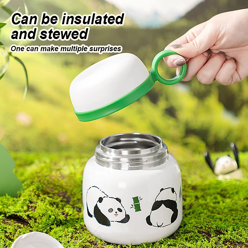 Cute Panda Insulated Food Jar Stainless Steel Lunch Box Portable Braised Beaker With Spoon