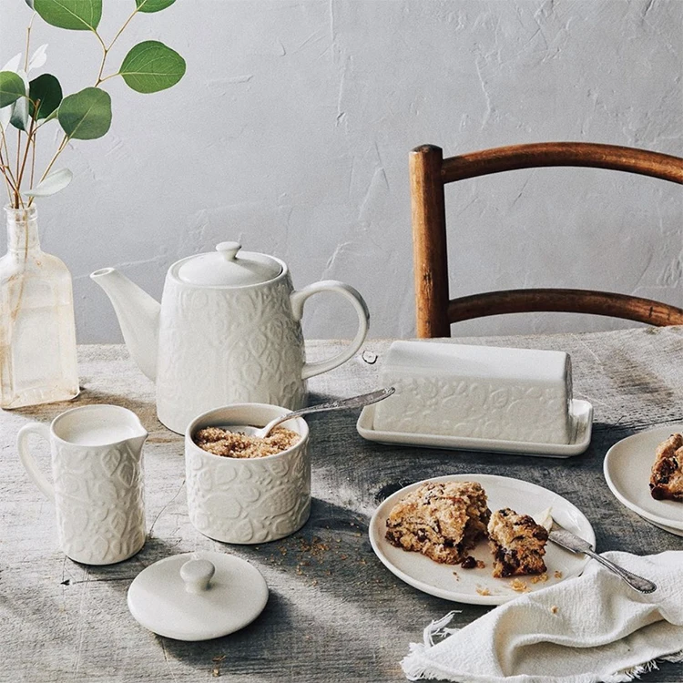 Новейший Европейский Стиль, чайный сервиз из тисненой керамики с чайником