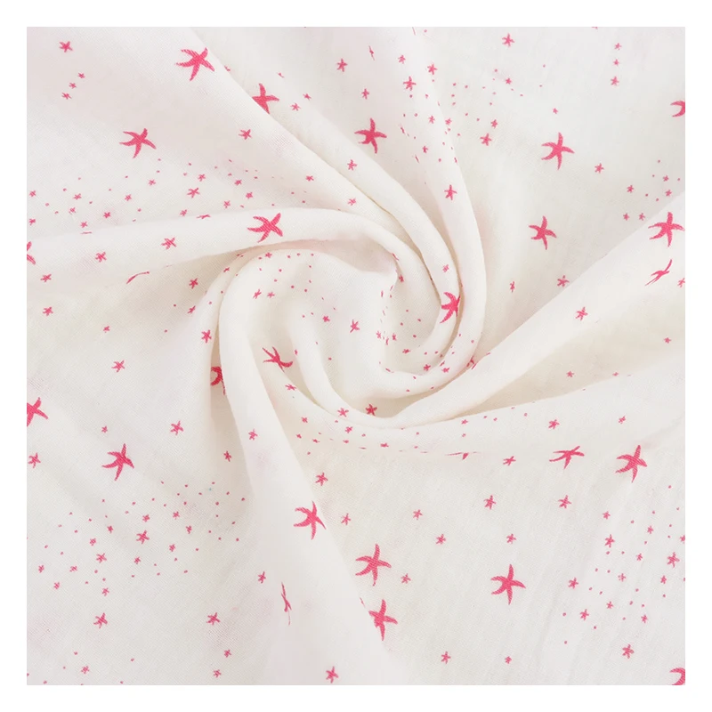 2023 factory wholesale custom designs star print 100% Cotton Double Gauze muslin crinkle print fabric for garments and swaddles