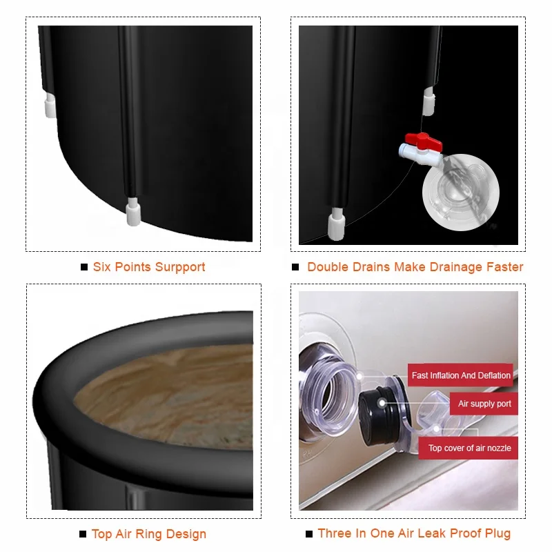 Free Standing Adults Bathtubs Inflattable Ice Tub Bath Barrel Black