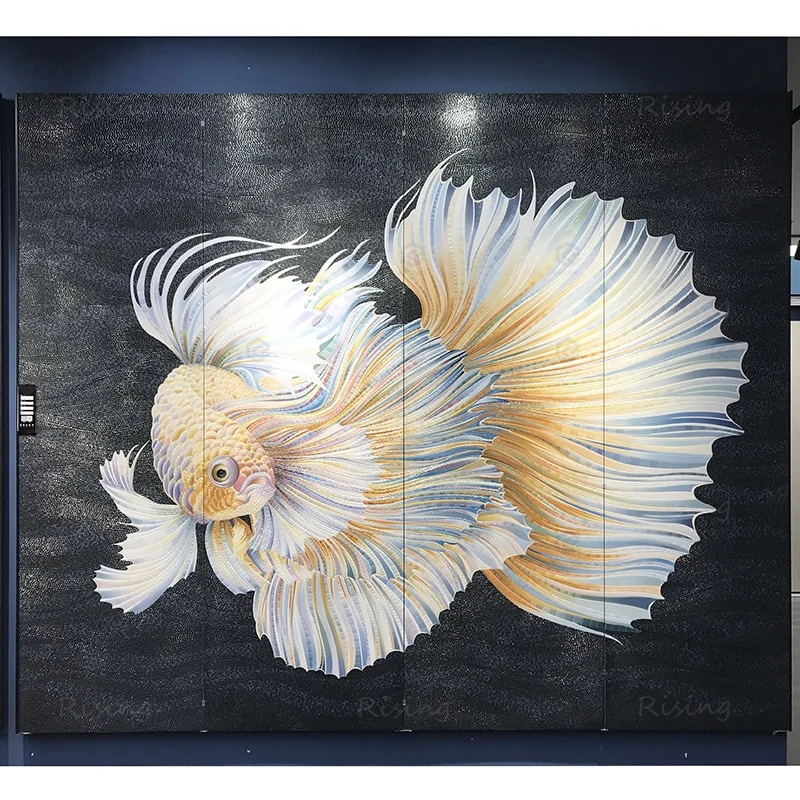 Customized Mural Mosaic Tiles Fish Flower Art Pattern 800*2600*9mm Sintered Stone Slab Wall Cladding Mosaic