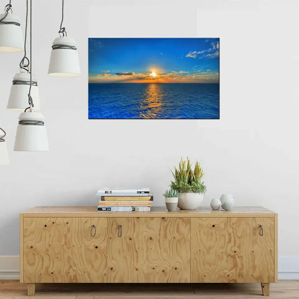 Wholesale Customized Size Landscape Sunrise Seascape Wall Art Print on Canvas with Frame