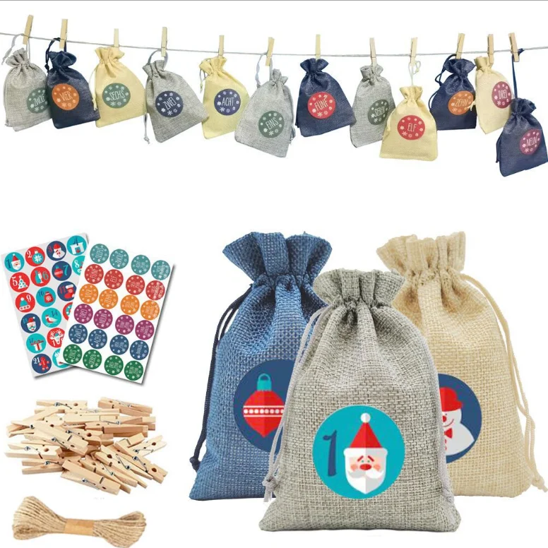 Beige linen bag/ drawstring packaging bag/ small cloth bag