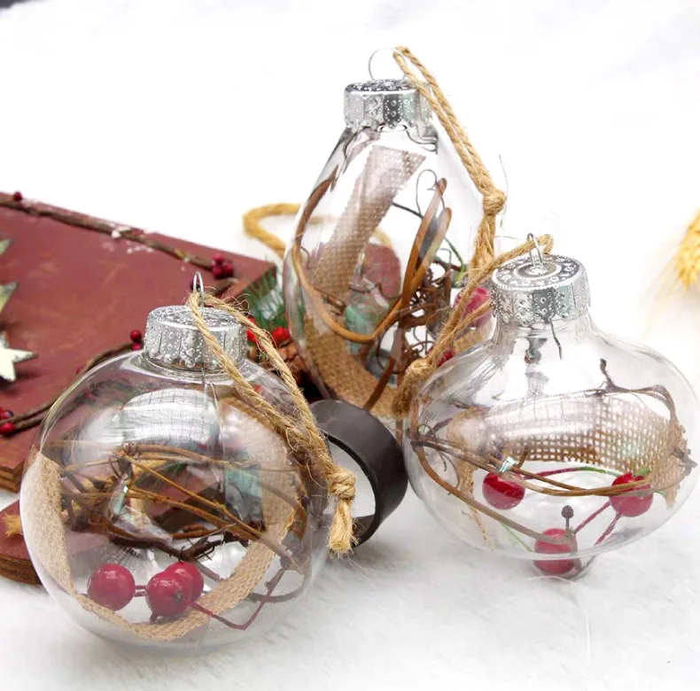 High Quality Christmas Decoration Baubles Transparent PET Plastic Ball Creative Hollow Christmas Tree Decoration Balls