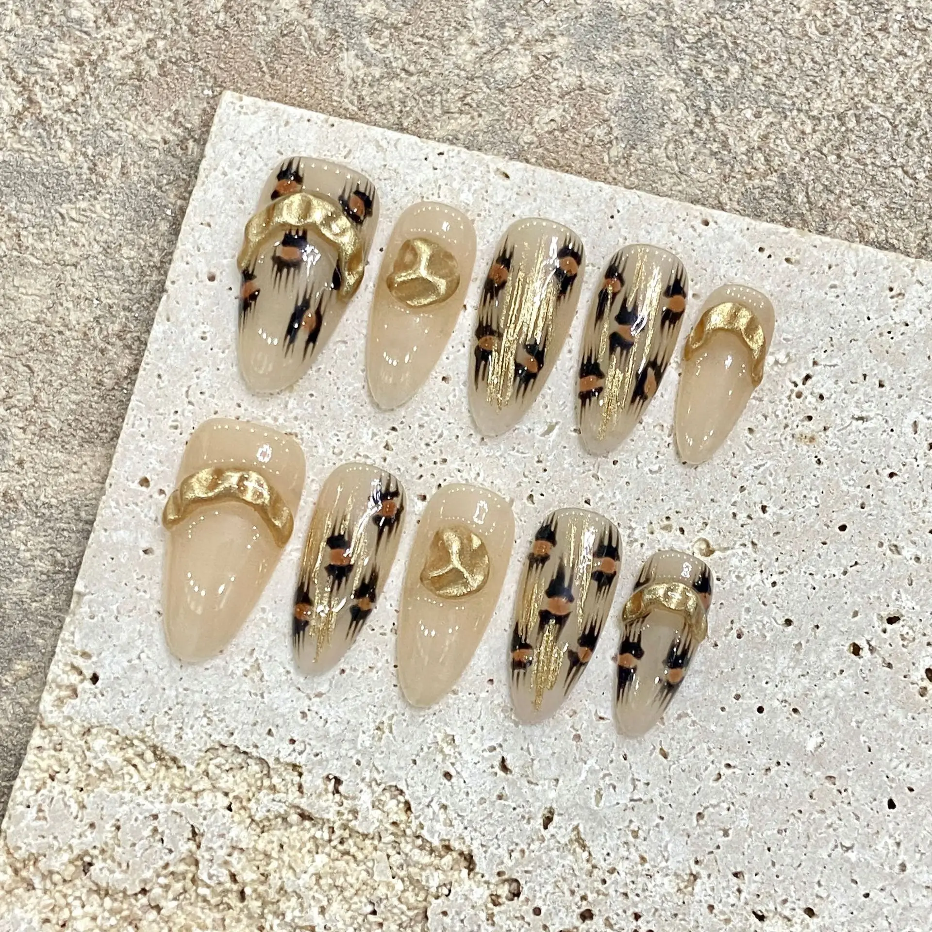 High quality wholesale prices handmade nail metal chain amber leopard detachable press on nails