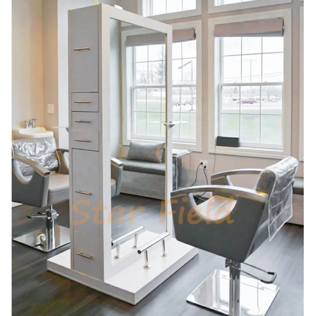 Fashion Design Large Big Size Beauty Barber Shop Hair Salon Furniture Makeup Hairdressing Mirror Double Side Styling Stations