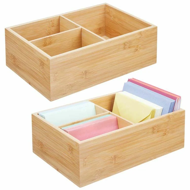 3 Divided Sections Cabinets Customized Bamboo Compact Storage Organizer Bin Box