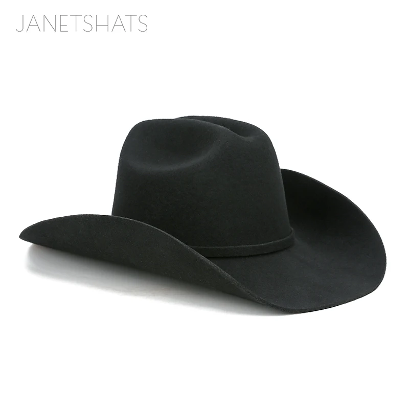 Linglong Oem Black Color High End 100 Australia Wool Felt Cowboy Hat Premium Design Cowgirl Hat With Hatband