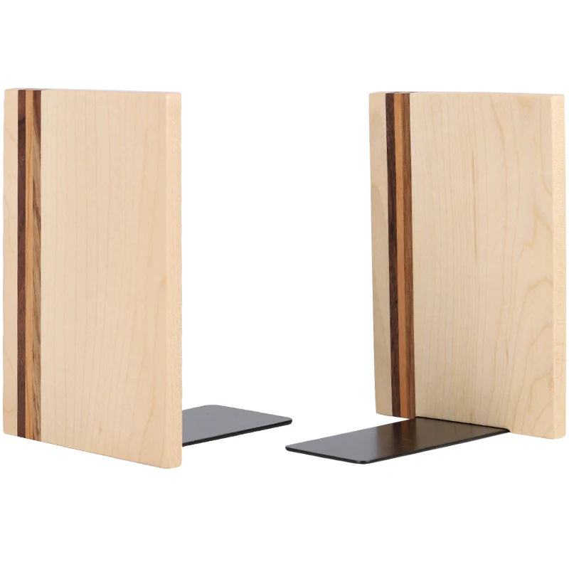 
Luxury solid wood parquet bookends for home office beech wood book ends book stand 