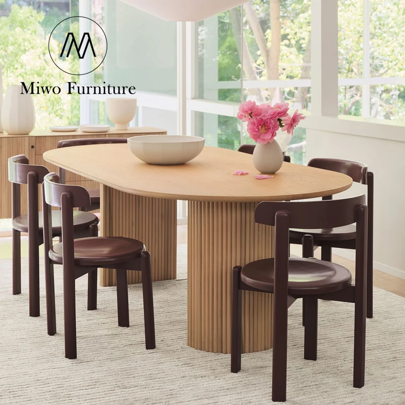 Northern New Style Oblong Natural Ellington Oval Pedestal Dining Table chair Set 4 6 Seater Modern Wooden workbench custom