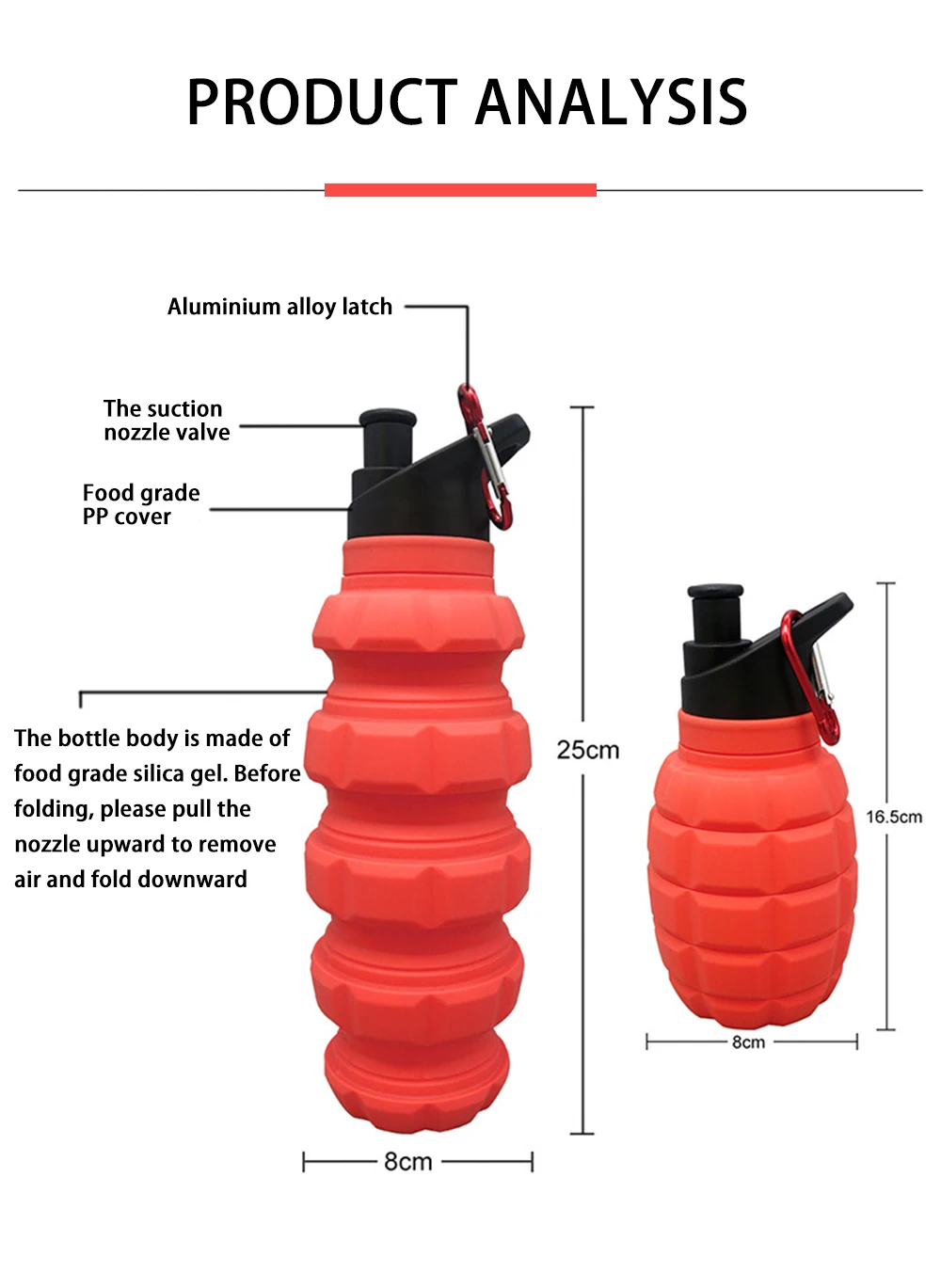 Walcold Portable Army Green Camouflage Collapsible Foldable 580ml Grenade Shape Silicone Water Bottle