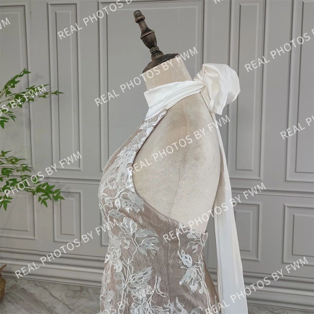 100% Real Photos High Quality Halter Sequined Lace Mermaid Wedding Dress Elegant Women Bridal Gown Bride Dress For Wedding 2024