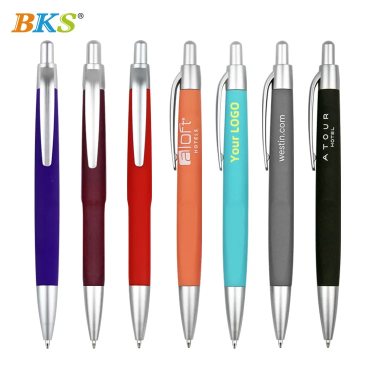 BKS Soft wholesale hotel Cheap Rubber Coated Finishing Multi Colors custom LOGO Printed custom Plastic ballpoint pen