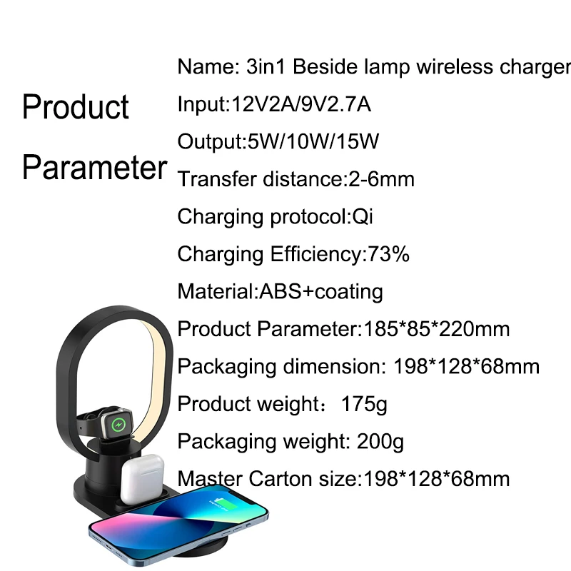 15W Bedside Lamp 4 in 1 Wireless Chargers Desk 2022 Wholesale Customized Lamp Wireless Charger Stand