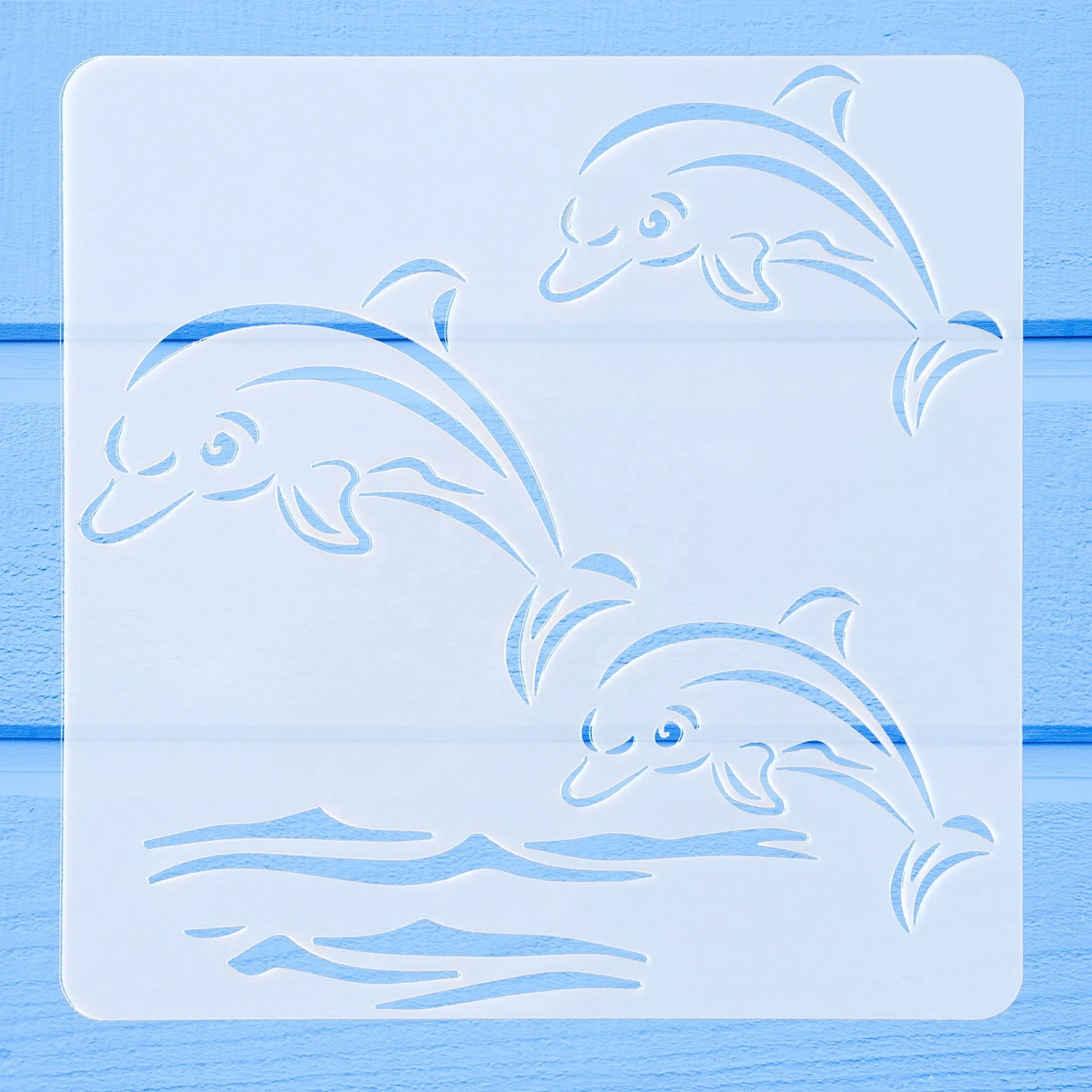 Sea Animal print custom paint stencils in scrapbook conch,sea turtle,dolphin drawing template