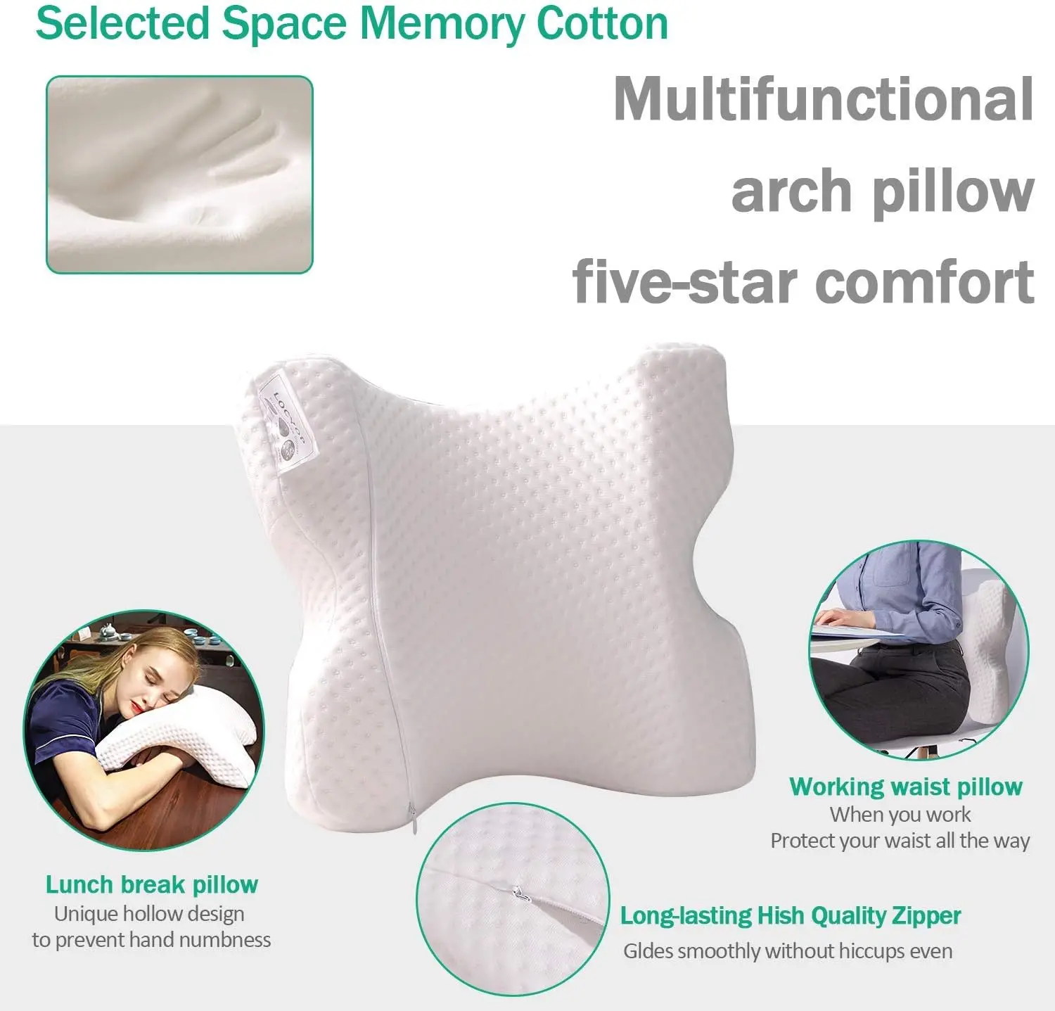 New Arch U Shaped Curved Memory Foam Nap Pillow Relieve Neck Pressure Office & Hotel Use Knitted Technique Removable Feature