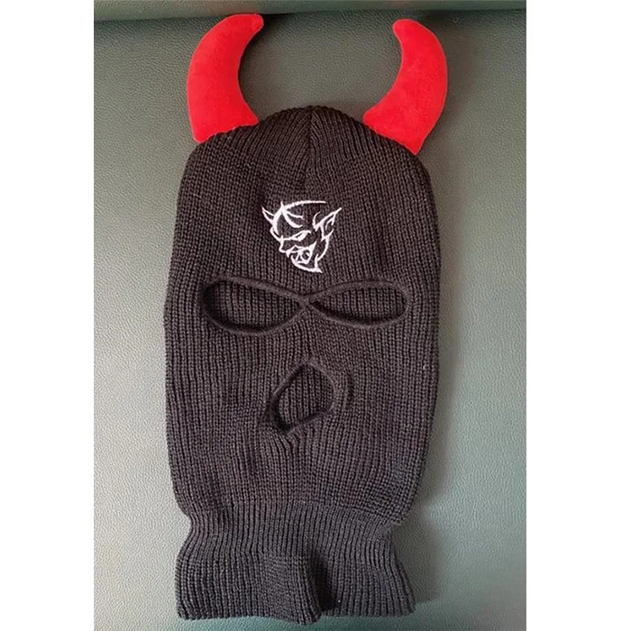 Custom winter horns ski mask beanie knitted black designer ski mask 3 hole