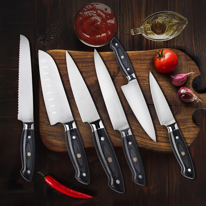 High Grade Type Stainless Steel Kitchen Chef Knife Black Pakka Wood Handle With 5Cr15 Blade Germany Standard
