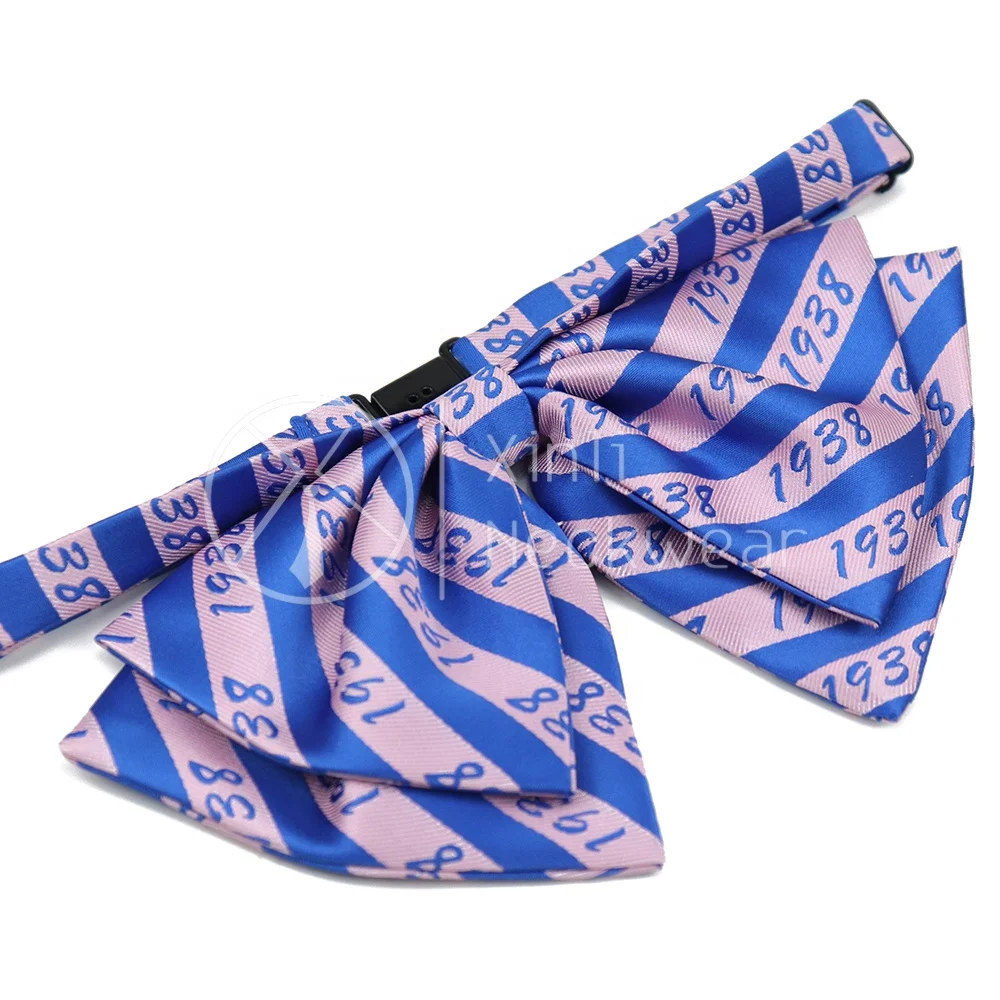 Fashion Hot Selling 1938 Sorority Blue Pink Striped Polyester Woven Jacquard Women Bow Tie Custom