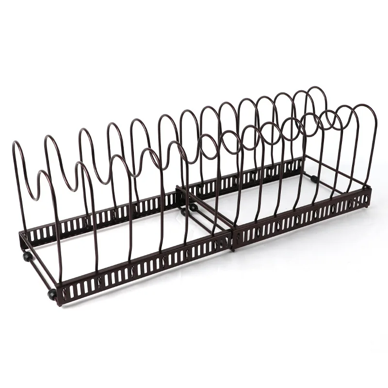 Hot Sale Iron Pot Rack Frying Pan Organizer Lid Holder with 7/10/12 Dividers Adjustable