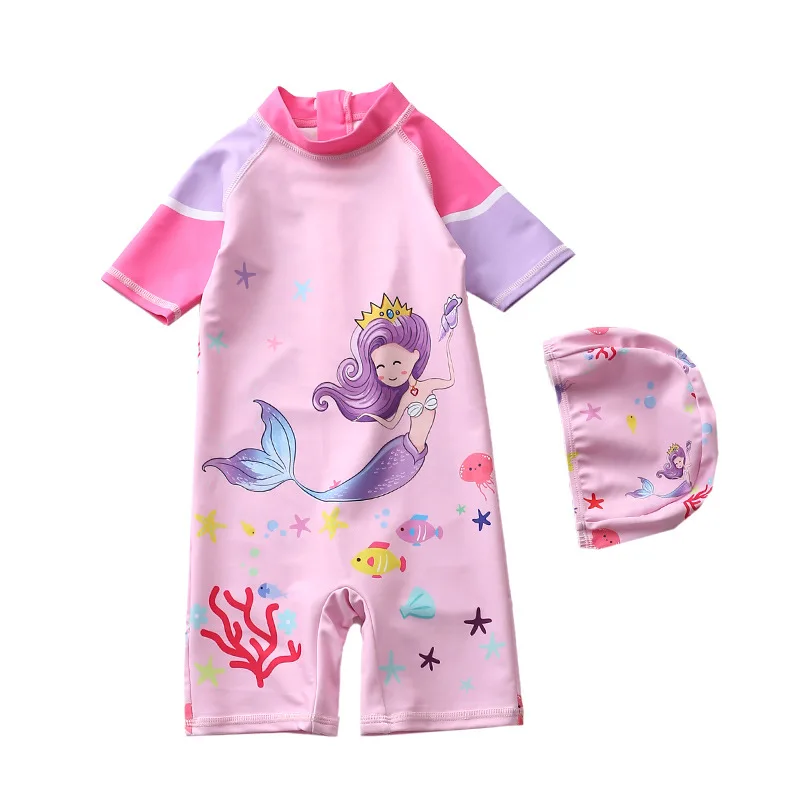 In Stock Pink Cute Young Girl Bikini Kids Swimwear New Design Kids Cartoon Swimwear For Girl