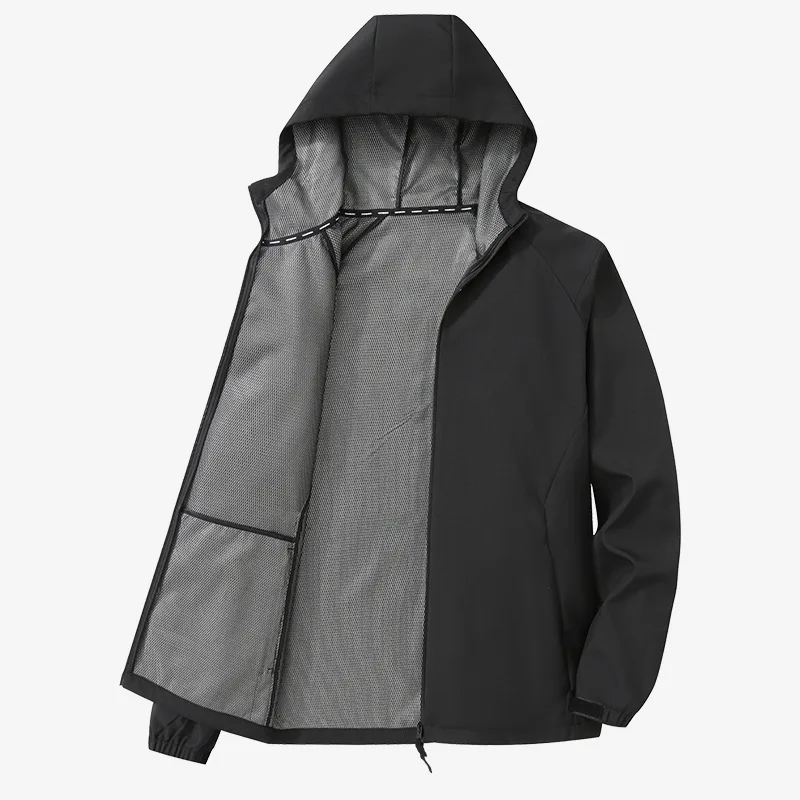 Fashion men windbreaker hoodie jacket coat with zipper custom logo polyester windbreaker jacket