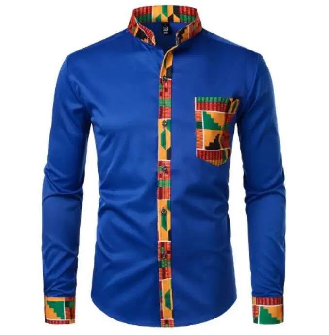 Wholesale mens long sleeve stand collar button up african style clothing men shirts print shirts for men