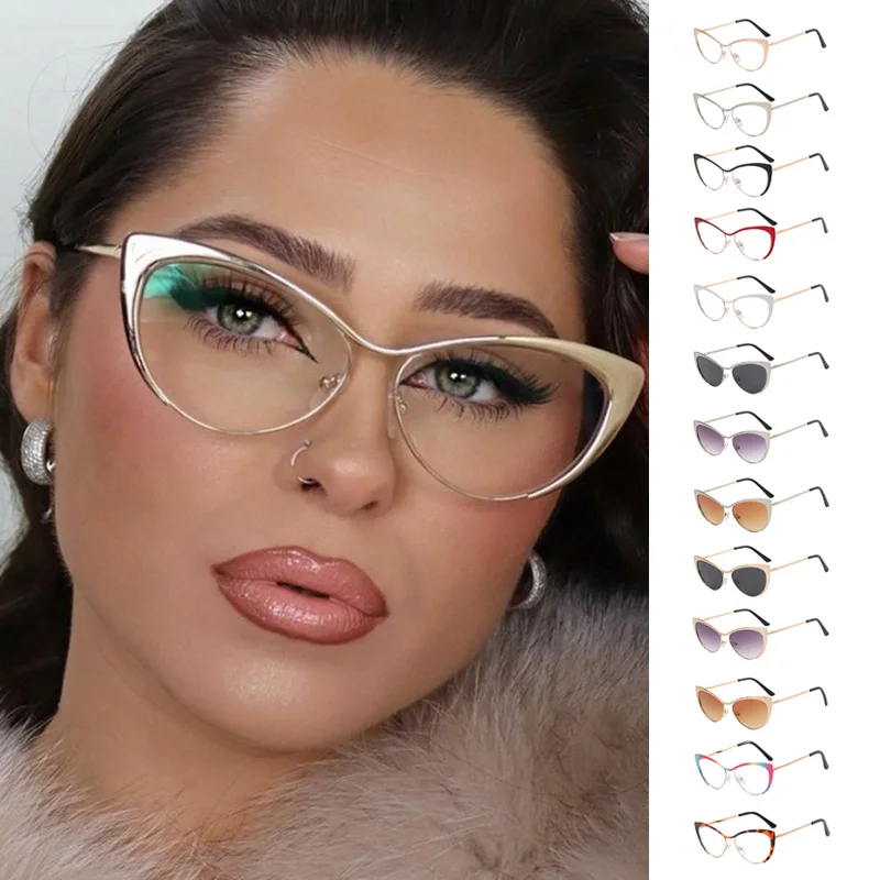 DL Glasses top selling gold half frame eyeglasses cat eye anti blue light eyewear fashion adults women spectacles