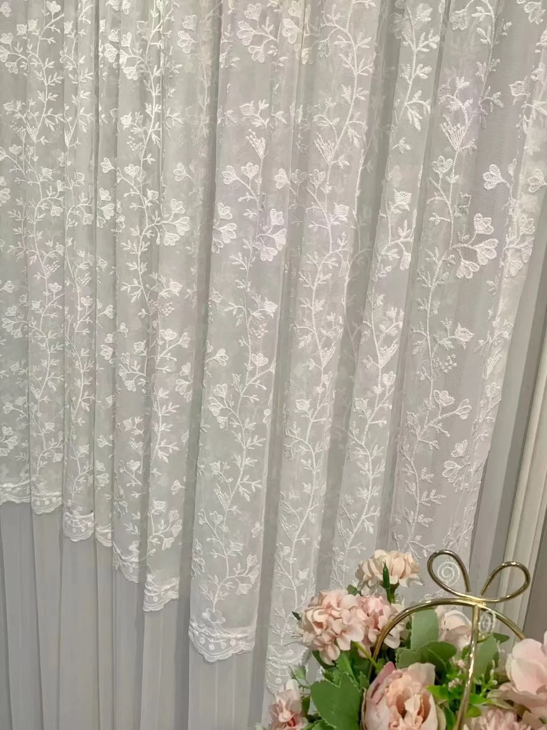 China factory wholesale home decorative living room embroidery sheer curtain with lace