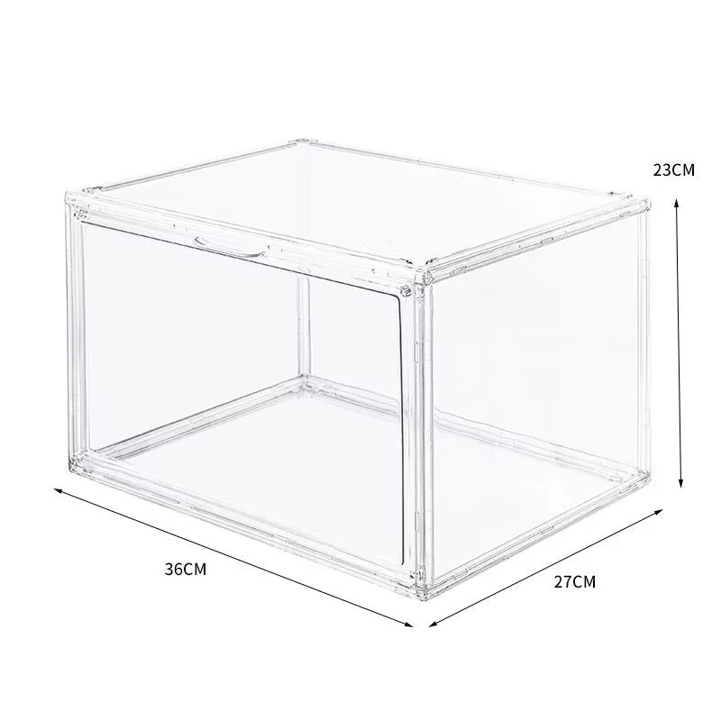 JUMEIJIA Custom Organizer Giant Clear Plastic Acrylic Shoe Box Foldable Magnetic Side Open Functional Design Bathroom Storage