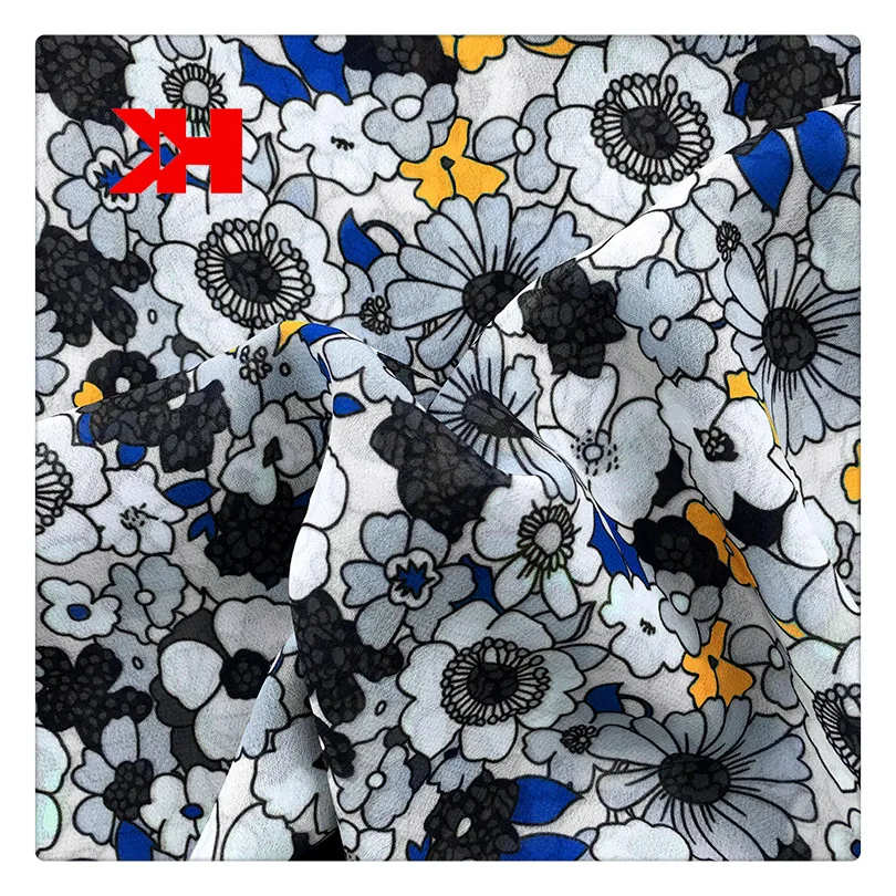 Kahn Pearl Chiffon Print Blue Fabric for Dress