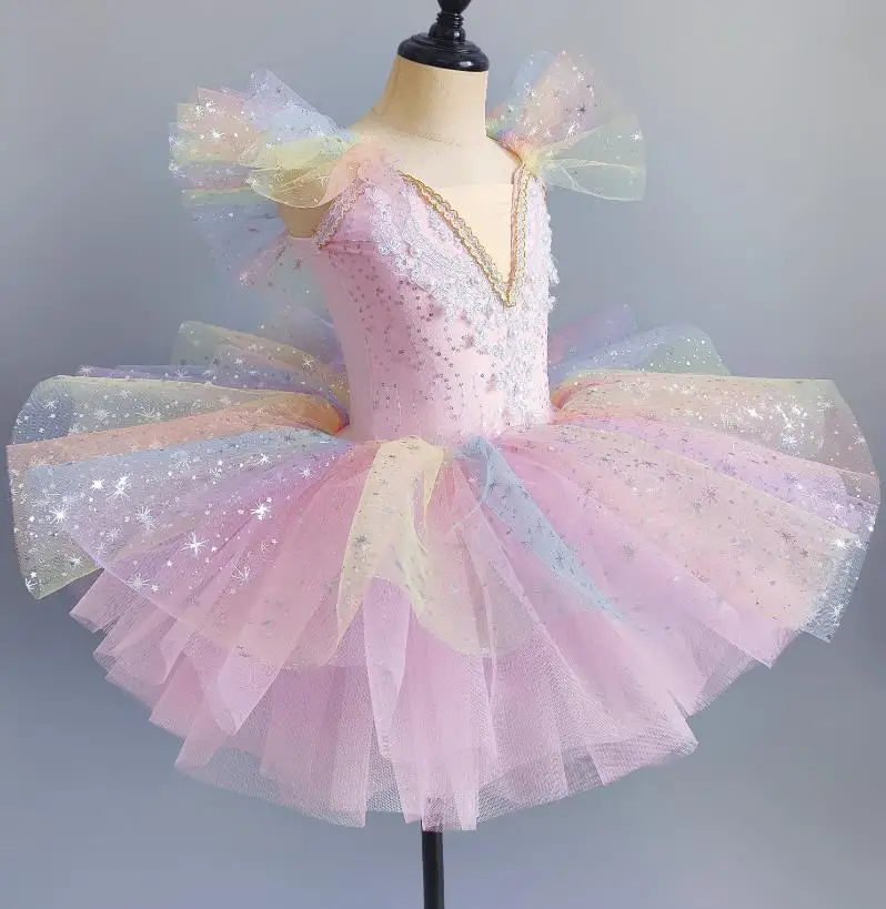 New Design Young Child Professional Ballet Cygnet Dress Tutu Dance Performance Gauze Skirts