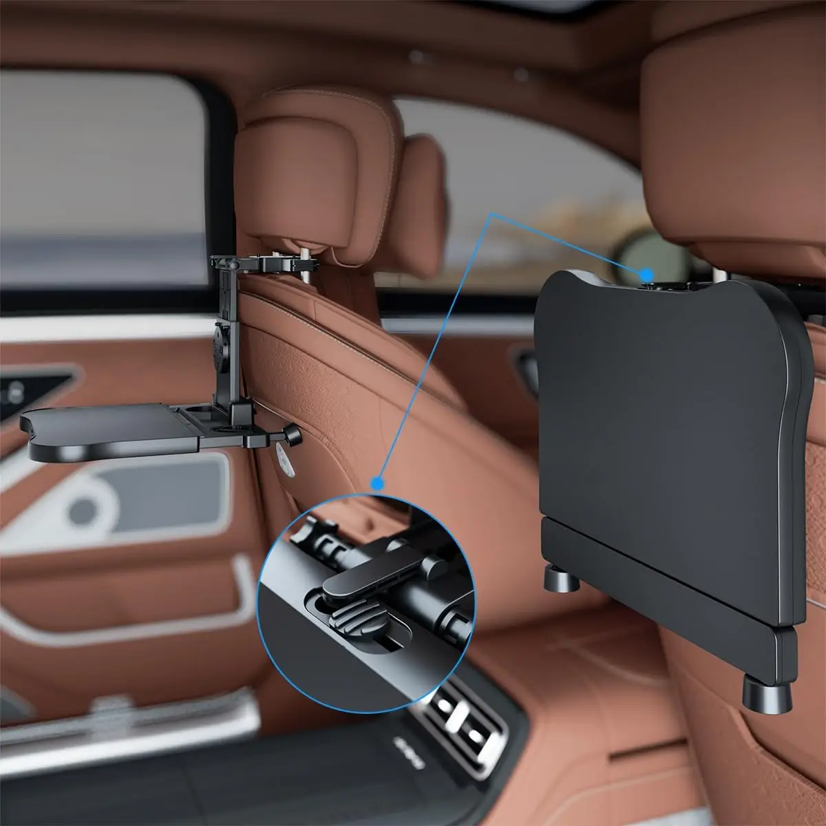 Car Back Seat Tray Table-Stable Foldable Auto Backseat Food Trays Desk,Multifunctional Adjustable Travel Tray with Drink Holder