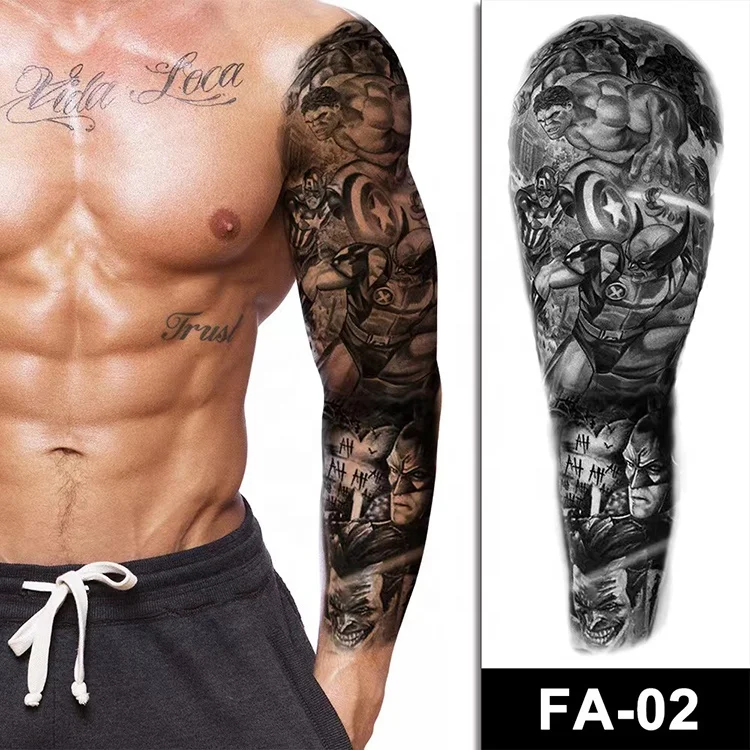 Wholesale 170*480mm large full arm flower lion buddha skull waterproof temporary tattoo sticker