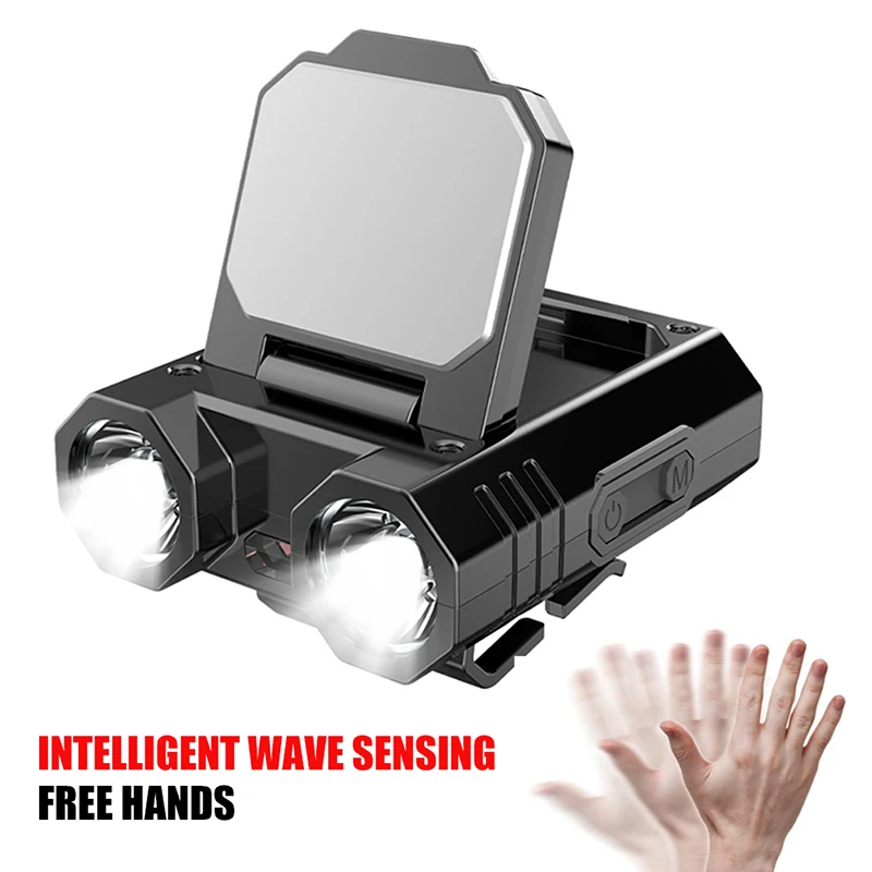 Super Bright 5 Modes Sensor Headlight Adjustable Rechargeable Waterproof Sensor Led Headlamp Clip Cap Light
