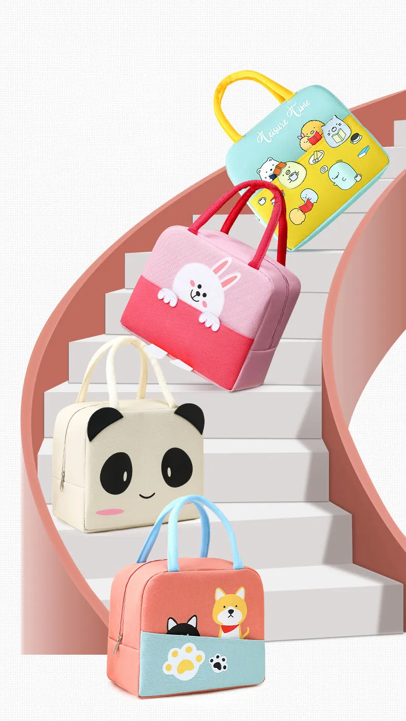 Cartoon Cute Animals Insulation Kids Lunch Cooler Bag Waterproof Oxford Cloth Food Thermal Bag Portable for School Picnic