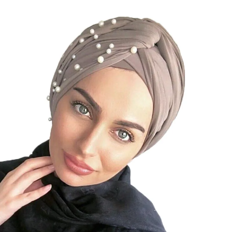 New Muslim scarf hijab suede pearl ethnic headscarf hat nail pearl hat women hijab scarf muslim Hair Accessories