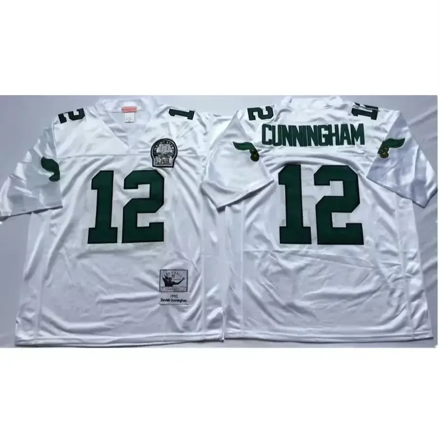 PHI Team Ретро 12 Randall Cunningham 20 Brian Dawkins 92 Reggie белые сшитые зеленые футбольные майки